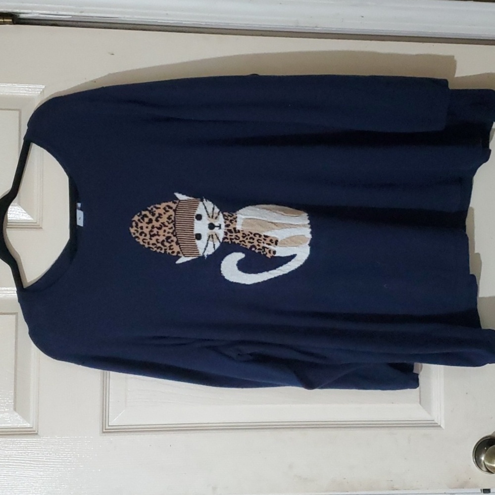 Catherine's Lily Cat Lightweight Pullover Sweater Navy 4X EUC.